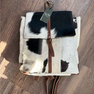 Myra Bag Black and White Cowhide Backpack
